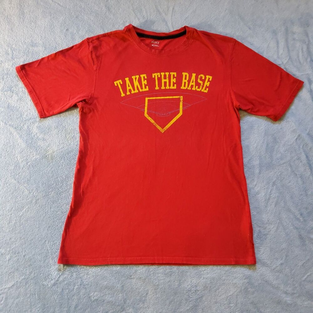 BCG Mens Medium Red Baseball Graphic T-Shirt Take The Base Home Plate Tee